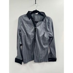 NWOT Design Collective Button-Up‎ Shirt Men's Medium Black Charcoal Gray Striped